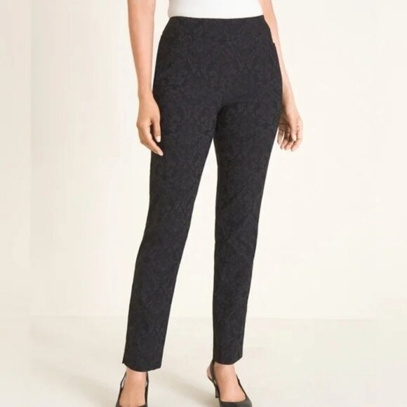 Chicos So Slimming Brigitte Tonal Jacquard Slim Ankle Pants Black Size 4R - Picture 14 of 14